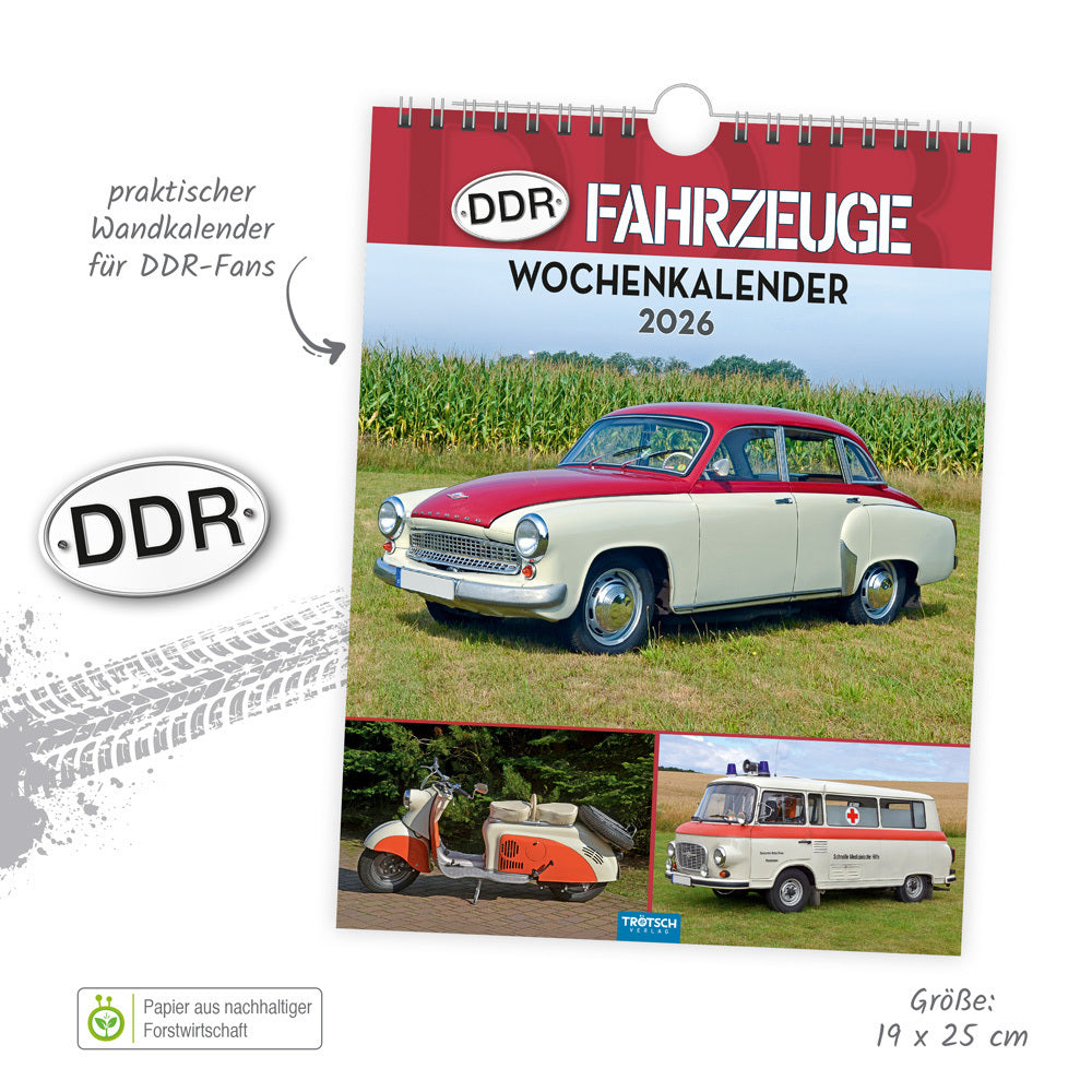 Kalender Trötsch Wochenkalender zum Hängen DDR-Fahrzeuge 2026.