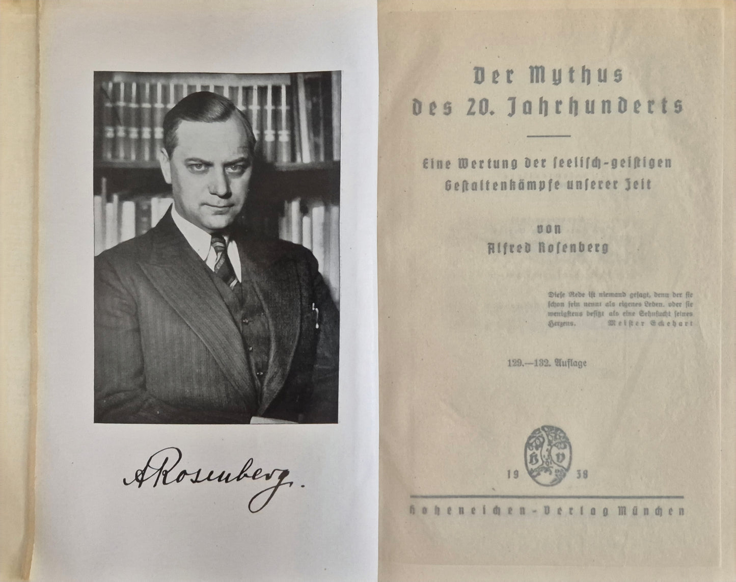 Der Mythus des 20. Jahrhunderts. Eine Wertung der seelisch-geistigen Gestaltenkämpfe unserer Zeit von Alfred Rosenberg