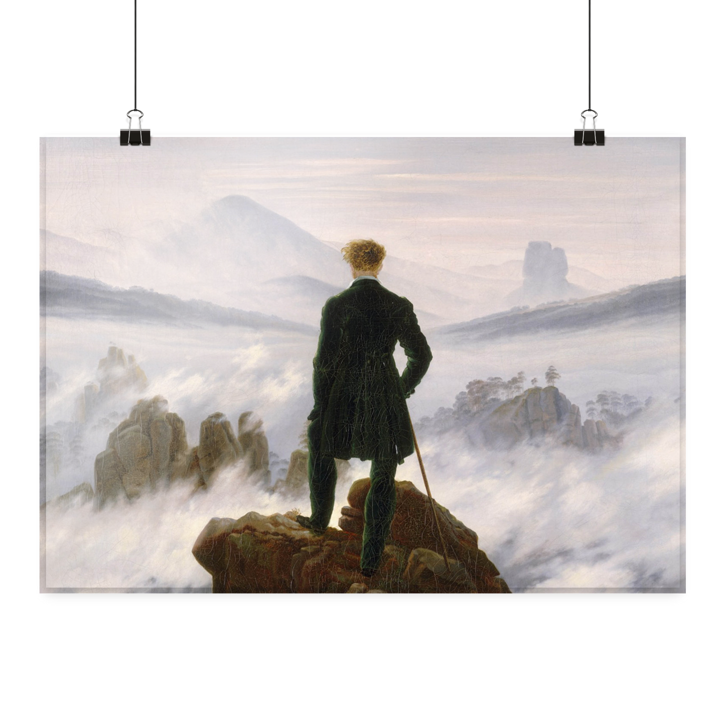 Der Wanderer über dem Nebelmeer von Caspar David Friedrich / Kunstdruck - Poster Din A3 (quer)